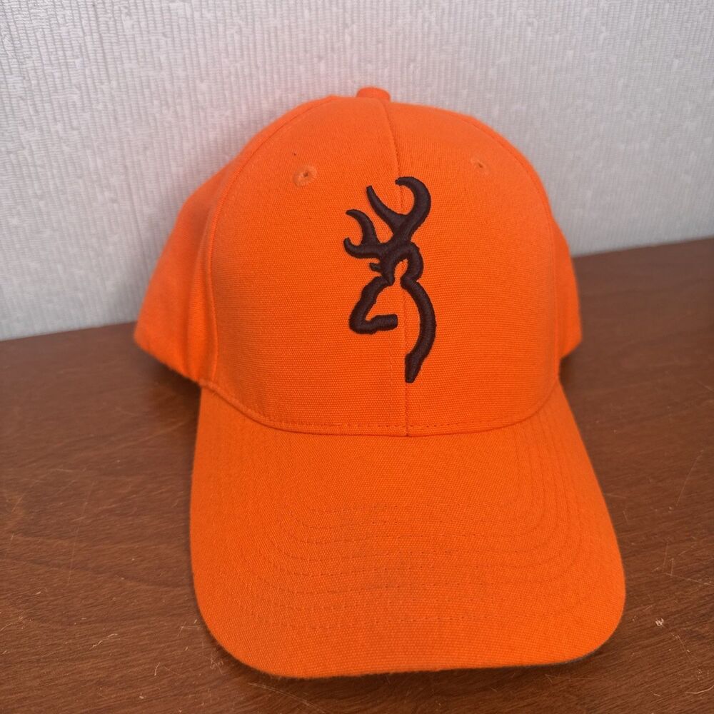 Browning Blaze Orange Hunting Hat Black Buck Logo Strapback Baseball Cap